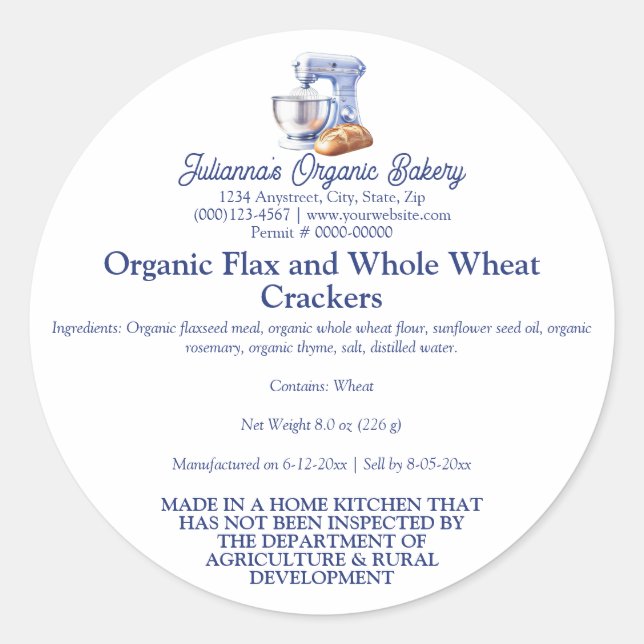 Mixer Bread Bakery Pastry Chef Food Product Label (Front)