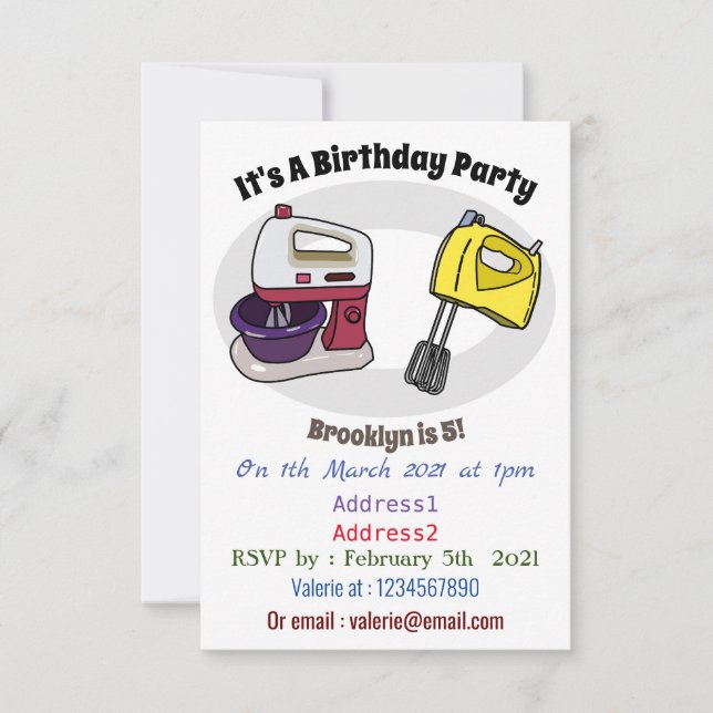 Mixer cartoon illustration invitation (Front)