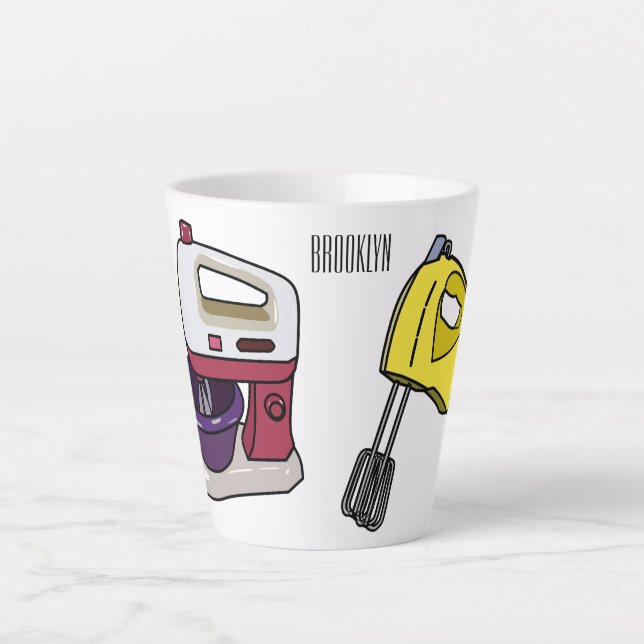 Mixer cartoon illustration  latte mug (Front)