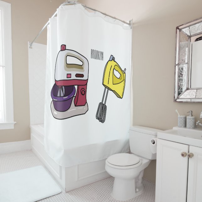 Mixer cartoon illustration  shower curtain (In Situ)