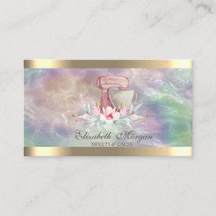 Mixer Flower Gold Stripe Holographic Pearl Bakery  Business Card