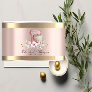 Mixer Flower Gold Stripe Rose Gold Bakery Business Card