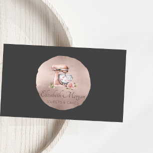 Mixer Flower Hearts Rose Gold Circle Gray Bakery Business Card