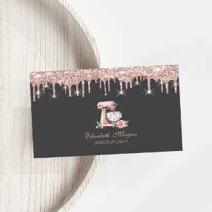 Mixer Flower Hearts Rose Gold Drips Bakery Business Card
