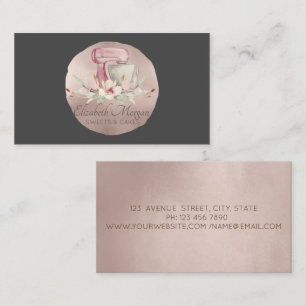 Mixer Flower Rose Gold Brush Circle Bakery Business Card