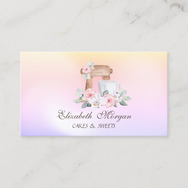 Mixer Flowers Bakery Holographic  Business Card (Front)