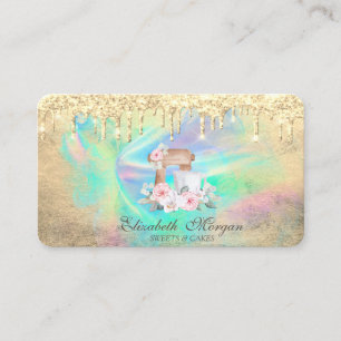  Mixer Flowers Gold Drips Holographic Ink  Bakery  Business Card