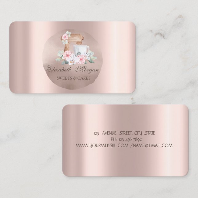 Mixer Flowers Rose Gold Circle  Business Card (Front/Back)