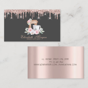 Mixer Flowers Rose Gold Drips Bakery Business Ca Business Card