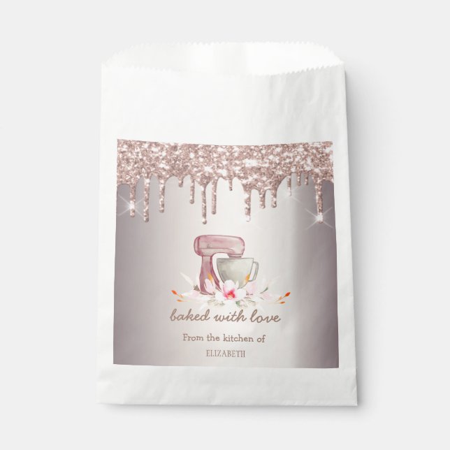 Mixer Flowers Rose Gold Glitter Drips Bakery    Favour Bags (Front)