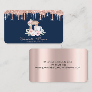 Mixer Flowers Roses,Rose Gold Drips Bakery  Business Card