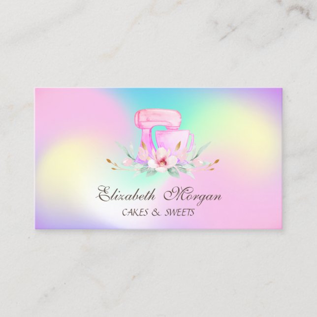 Mixer Flowers Sweets Bakery Holographic Business Card (Front)