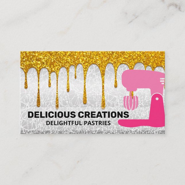 Mixer | Gold Glitter Drip Business Card (Front)