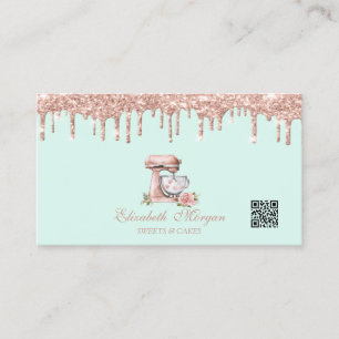 Mixer Hearts Flowers Rose Gold Drips QR Code Business Card