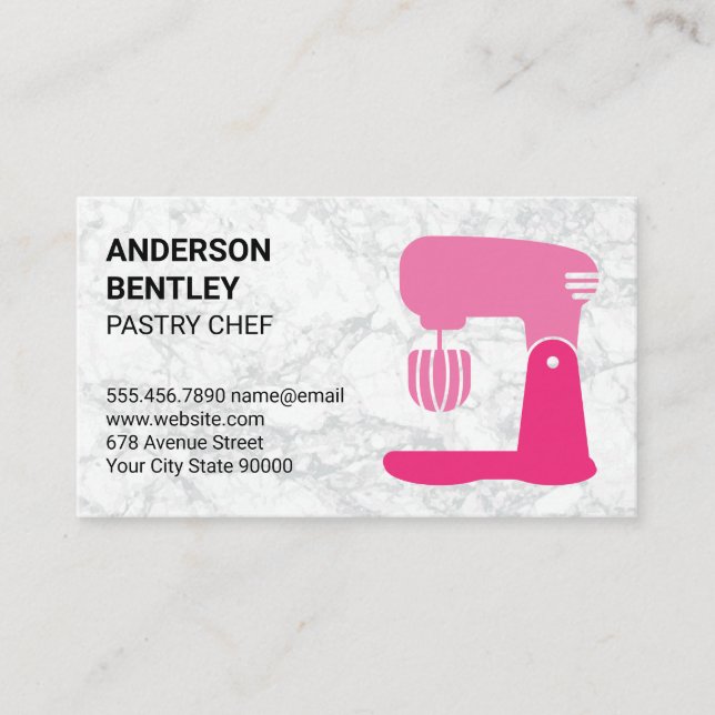 Mixer Machine | White Marble Background Business Card (Front)