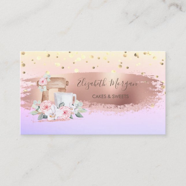 Mixer Roses,Confetti Brush Stroke Ombre  Business Card (Front)