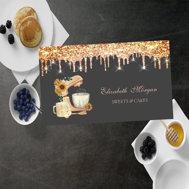 Mixer Sunflowers Chic Drips Bakery Tools Business Card (Creator Uploaded)