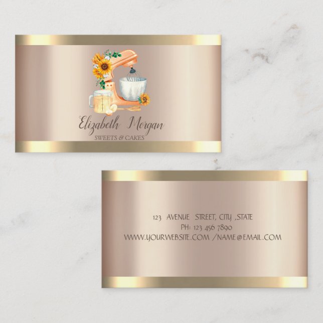 Mixer Sunflowers Gold Stripes Bakery Business Card (Front/Back)