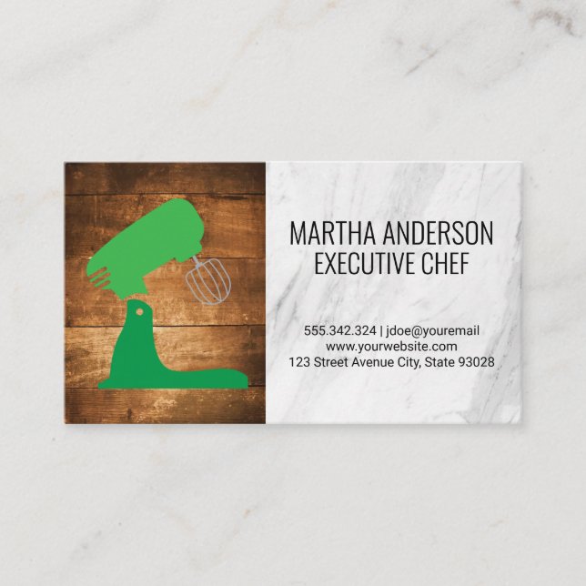Mixer | Wood Marble Background Business Card (Front)