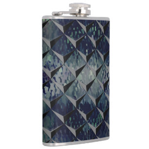 Mixing 3D squares with dark greenish 'smoke glass' Hip Flask