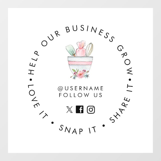 Mixing bow Bakery Social media follow Window Cling (Sheet)