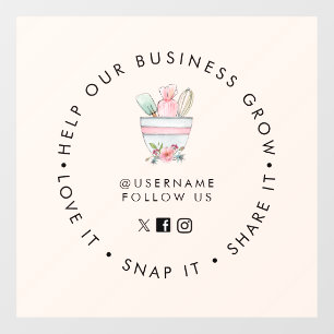 Mixing bowl Bakery Pink Social media follow Window Cling