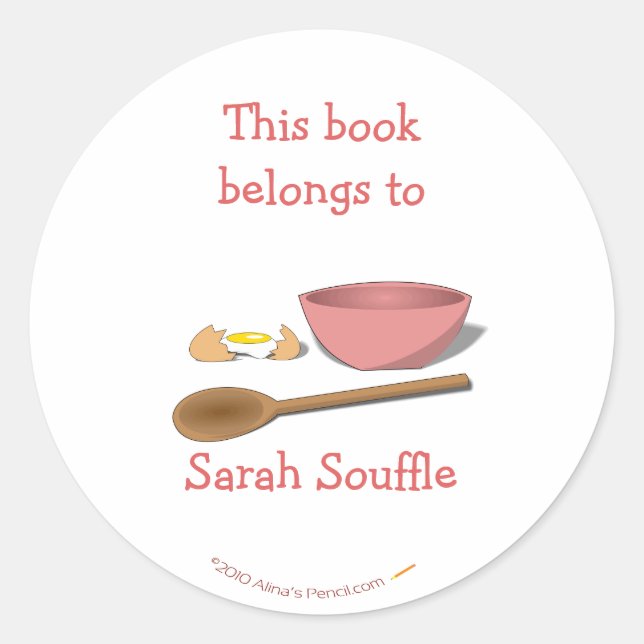 Mixing Bowl Custom Cookbook Bookplate Template Classic Round Sticker (Front)