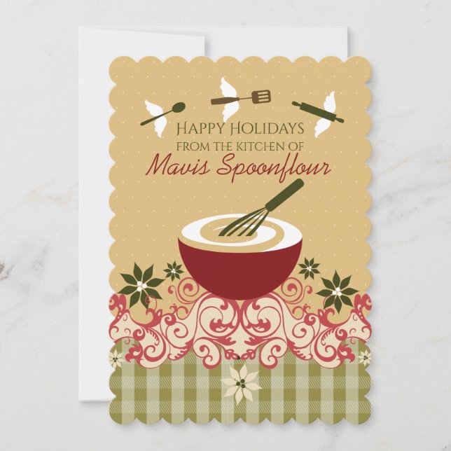 Mixing bowl whisk flying utensils Christmas card (Front)