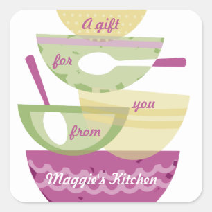 Mixing bowls stacked orchid cooking baking bakery square sticker