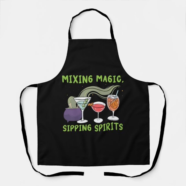 Mixing Magic Sipping Spirits Bartender Halloween Apron (Front)
