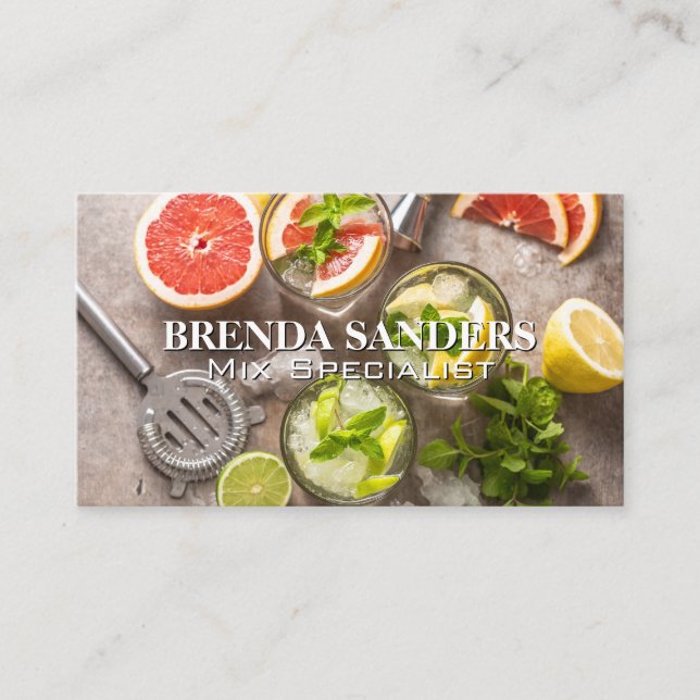 Mixing Summer Drink Cocktails | Top View Business Card (Front)