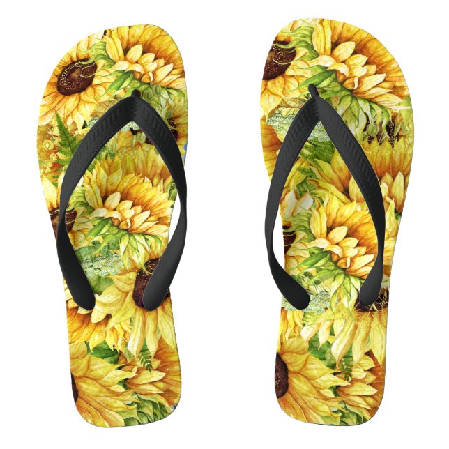 MixNMatch Blooming Beautiful Sunflowers Flip Flops (Footbed)