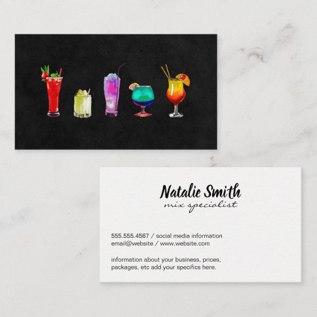Mixology | Mixed Drinks Icons Business Card (Front/Back)