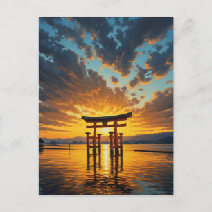 Miyajima Floating Torii Itsukushima Shrine Sunset Postcard