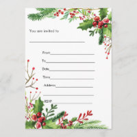 Mizletoe Watercolor Painted Invitation Fill In