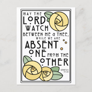 Mizpah   Art Nouveau Yellow Roses Postcard
