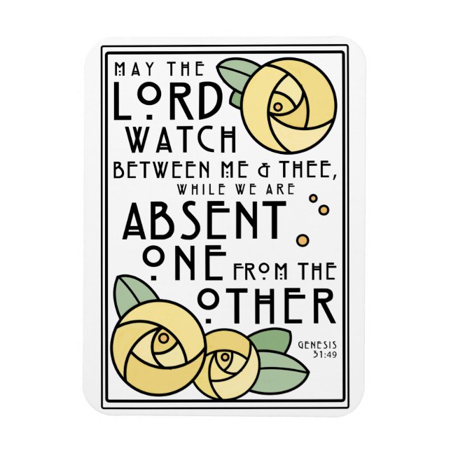 Mizpah Blessing | Yellow Roses | Art Nouveau Style Magnet (Vertical)