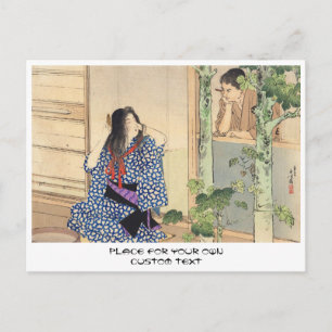 Mizuno Toshikata, Bijin combing hair vintage japan Postcard