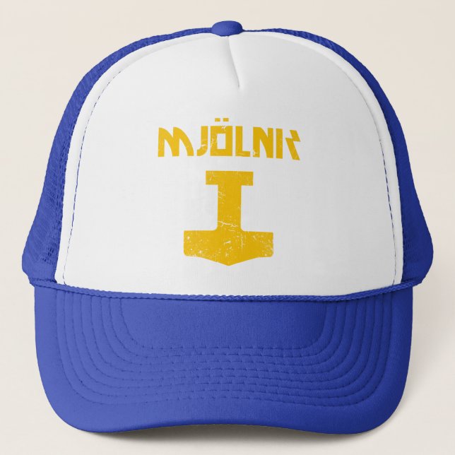 mjolnir_golden_destroyed trucker hat (Front)