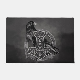 Mjolnir - The hammer of Thor and raven Doormat
