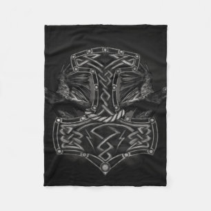 Mjolnir - The hammer of Thor and Ravens Fleece Blanket