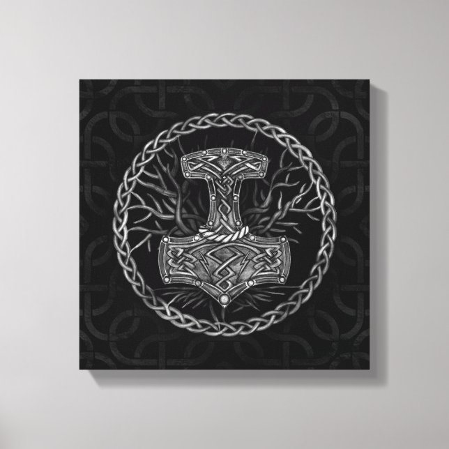 Mjolnir - The hammer of Thor and Tree of life Canvas Print (Front)