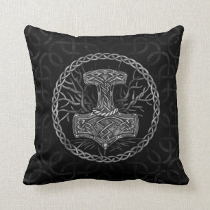 Mjolnir - The hammer of Thor and Tree of life Cushion