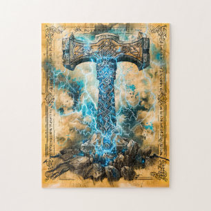 Mjölnir Thors Hammer with Lightning Jigsaw Puzzle