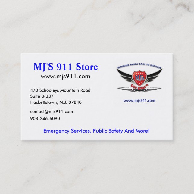 MJ'S 911 Store Business Card (Front)