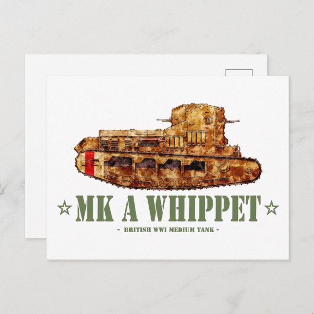 MK A Whippet World War One British Medium Tank WWI Postcard (Front/Back)