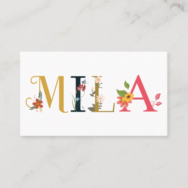 MLA First Name Elegant Embroidered Business Card (Front)