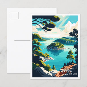 Mljet Croatia vintage travel illustration Postcard