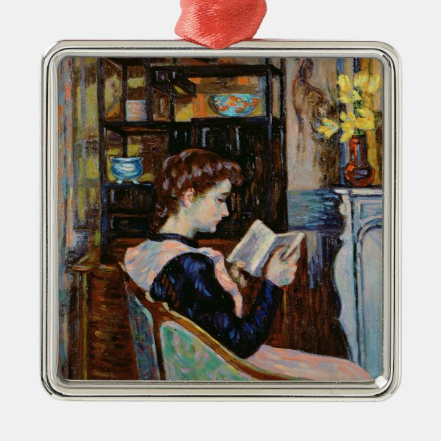 Mlle. Guillaumin reading, 1907 Metal Tree Decoration (Front)
