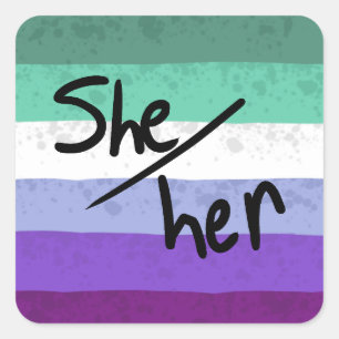 mlm gay she/her pronouns sticker